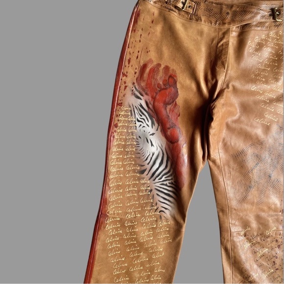 -๐๐๐๐- ๐ฅ๐๐ฑ๐๐๐ฅCELINE RUNWAY VINTAGE SUPER RARE!! HANDPAINTED GOATSKIN PANTS - Picture 13 of 17